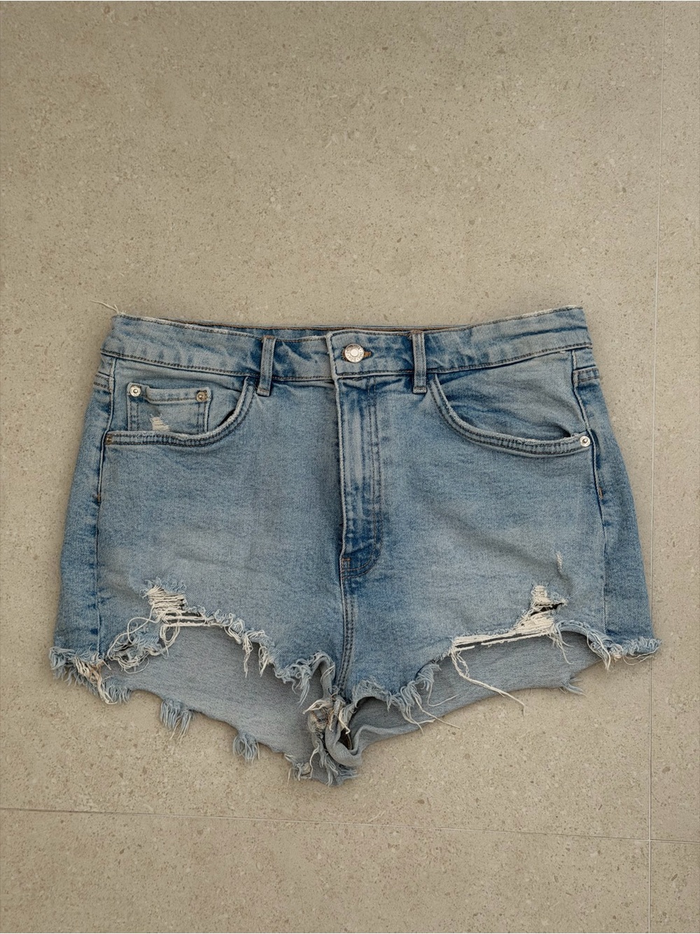 Zara Light Blue Distressed Denim Shorts